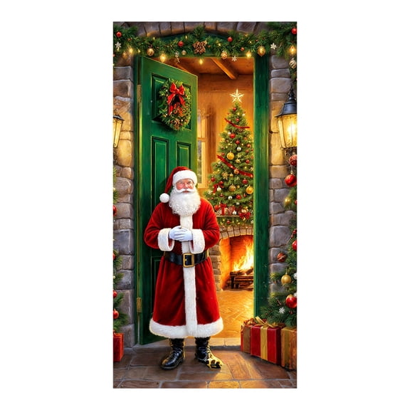 JoyMoreHome Christmas Door Cover, 35x71 Inch, Christmas Holiday Background Decorative Banner, for Front Door Porch Wall Decoration