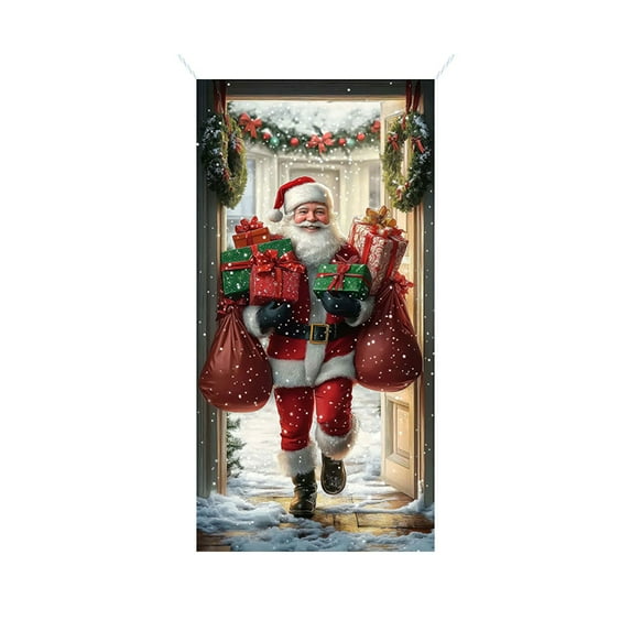 JoyMoreHome Christmas Door Cover Decoration, 35 X 71 Inch, Winter Xmas Backdrop Banner for Indoor Outdoor Home Holiday Party Decor