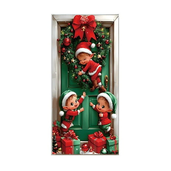 JoyMoreHome Christmas Door Cover Decorations, 35.4 * 78.7 in Christmas Door Banner Hanging Door Cover for Party Backdrop Decoraiton, Indoor Outdoor Christmas Decoration
