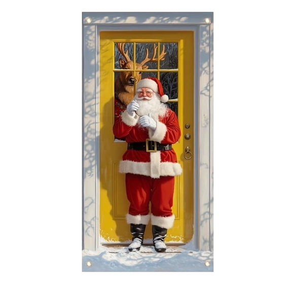 JoyMoreHome Christmas Door Cover, Hanging Banner Backdrop 71x35 Inch Door Decorations, Outdoor Winter Decor Xmas Props