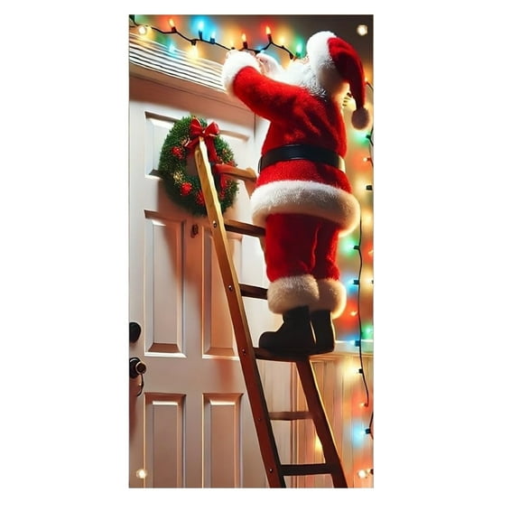 JoyMoreHome Christmas Door Cover, Hanging Banner Backdrop 71x35 Inch Door Decorations, Outdoor Winter Decor Xmas Props