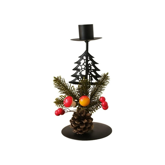JoyMoreHome Christmas Metal Candle Holder, Tabletop Decoration with Pinecone and Berry, for Holiday Party, Home Gathering, Livingroom