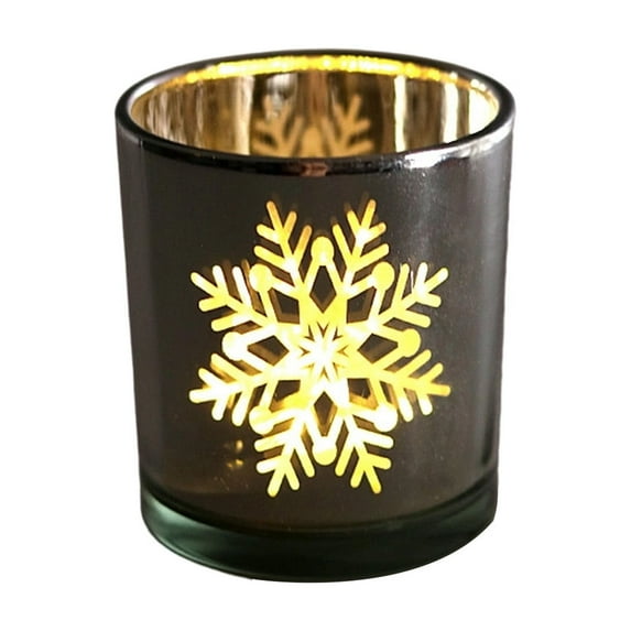 JoyMoreHome Christmas Theme Glass Candle Holder, Multi Christmas Pattern Glass Candlestick for Tabletop Centerpiece, Christmas Party, Livingroom