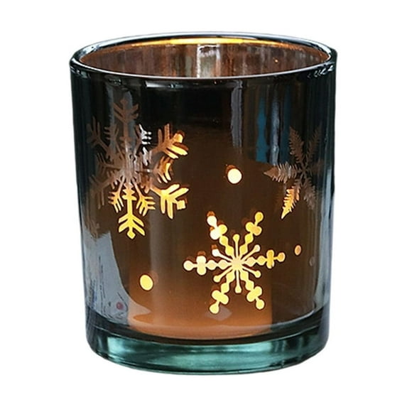 JoyMoreHome Christmas Theme Glass Candle Holder, Multi Christmas Pattern Glass Candlestick for Tabletop Centerpiece, Christmas Party, Livingroom