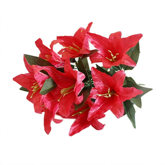 JoyMoreHome 10 Stems of Artificial Lily Faux Flowers Lily Real Touch Bouquet for Wedding Party Home Garden Hotel Decor