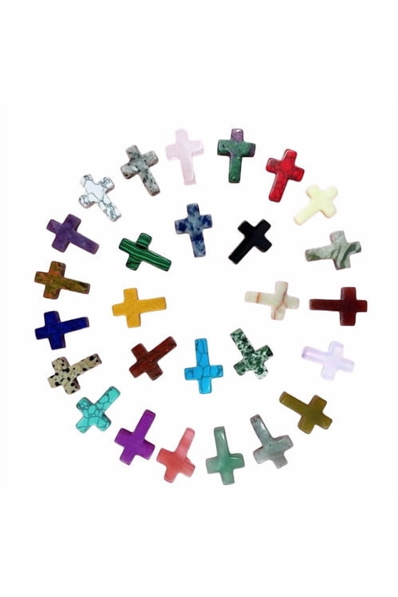 20PCS Natural Stone Cross Pendant, Healing Crystal Quartz Reiki Gemstone Pendants Charms Bulk for DIY Necklace Jewelry Making
