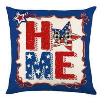 JoyMoreHome 4th of July Pillow Covers 18x18 Inch,Patriotic Red White Blue Outdoor Throw Pillow Covers,Independence Memorial Day USA Flag Linen Fourth of July Cushion Case for Couch Decor