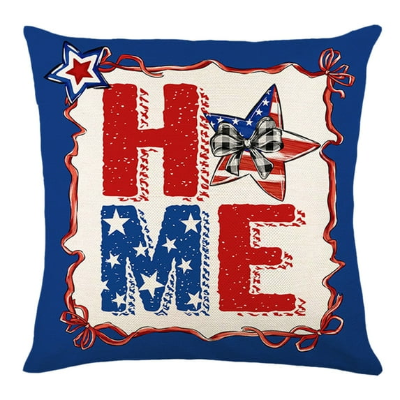 JoyMoreHome 4th of July Pillow Covers 18x18 Inch,Patriotic Red White Blue Outdoor Throw Pillow Covers,Independence Memorial Day USA Flag Linen Fourth of July Cushion Case for Couch Decor