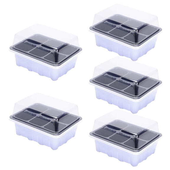 JoyMoreHome 5 Pcs 6 Cells Plant Tray , Extra Large Seed Starter Tray with Humidity Domes, Heavy Trays and Flats with Lid, Seed Germination Mini Greenhouse for Balcony Garden