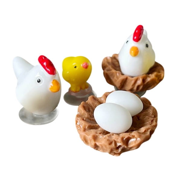 JoyMoreHome 7Pcs Miniature Retro Resin Chick, Mini Family Chickens, Hen, Chick, Egg, Chicken Nest Ornament for Fairy Garden Accessories, Micro Landscape Lawn Decor