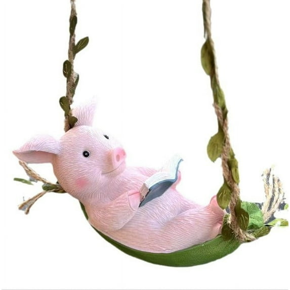 JoyMoreHome Animal Statue for Garden,Hanging on Tree Branch Rabbit or Pig Swing Statue Outdoor Garden Decoration, Housewarming Gift, Comes with Rope and Hook