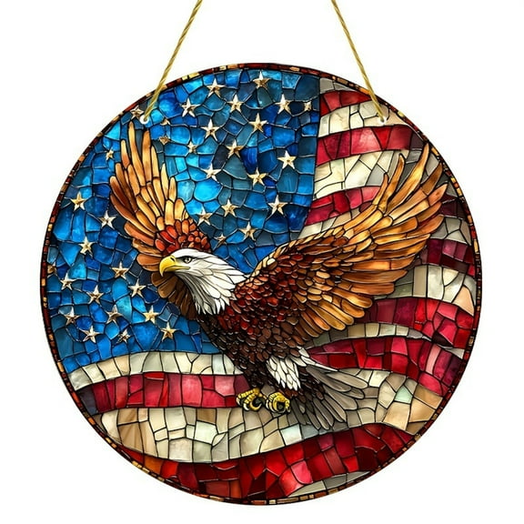 JoyMoreHome Bald Eagle Suncatchers for Windows Hanging Kit, Beauty and Vibrant Colors Bald Eagle Stained Glass for Indoor Outdoor Hanging