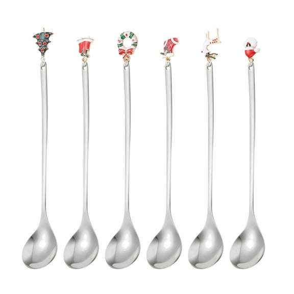 JoyMoreHome Christmas Stainless Steel Spoons Set of 6 Christmas Gifts for Friends/Lover,Portable Coffee Dessert Spoons Cake Fork,Kitchen Utensils for Tableware Christmas Decorations
