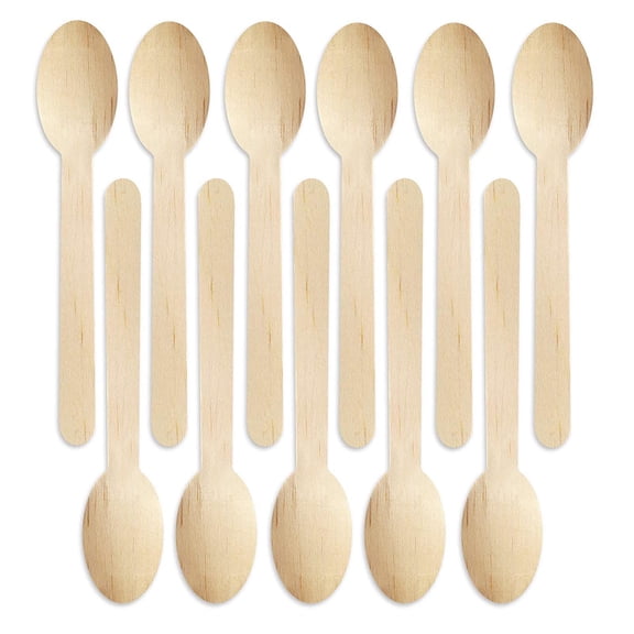 JoyMoreHome Disposable Wooden Spoons, 100Pcs 6.3 inch Wood Cutlery Spoon, Biodegradable Compostable Eco-friendly