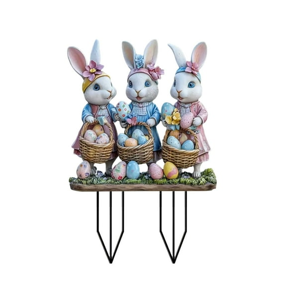 JoyMoreHome Easter Garden Stakes Easter Bunny Decorations Outdoor,Easter Yard Signs,Easter Bunny Yard Decorations Outdoor with Stakes,Bunny Garden Spring Home Decor Waterproof Lawn Signs