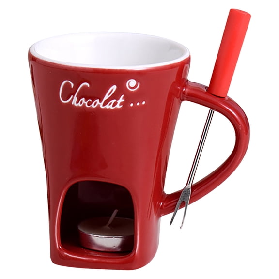 JoyMoreHome Fondue Mugs with Forks, Ceramic Personal Chocolate Melting Cup for Cheese, Individual Ceramic Butter Warmers Pot, Tealight Candle Mini Simmer Mug for Caramel, Tapas