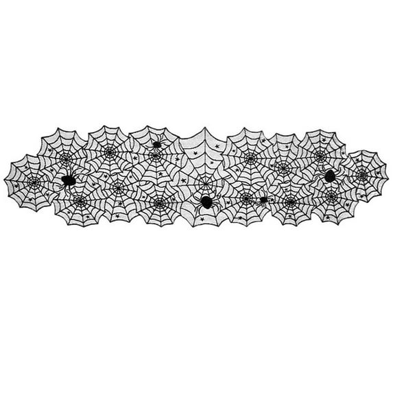 JoyMoreHome Halloween Table Runner,Black Lace Spider Web Table Runners for Halloween Table Decor,Creepy Table Cloth for Halloween Party Dinner Table Decoration,18x71 Inch