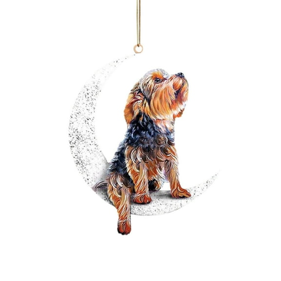 JoyMoreHome Hanging Dog Memorial Gifts, Stained Glass Window Dog on Rainbow Moon Acrylic Suncatcher Ornaments Decor Gift for Dog Lover
