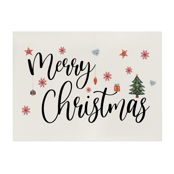JoyMoreHome Holiday Print Christmas Cotton Linen Placemats for Dining Table,12.5x16.5 Inch Fall Placemat Xmas Rustic Vintage Christmas Washable Table Mat Kitchen Utensils Dining Decoration