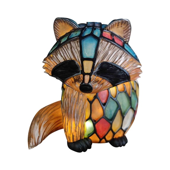 JoyMoreHome Lovely Raccoon, Stained Accent Table Lamp Night Light for Home Decoration