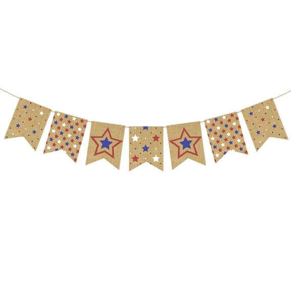JoyMoreHome Patriotic 4th of July String Pennant Banner Includes USA American Flag Burlap Banner and Red White Blue Star Garland for Independence Memorial Labor Day Holiday Decorations