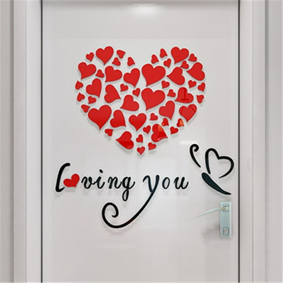 JoyMoreHome Red Rose Love Heart Graphics Flower Wall Stickers,Romantic Love Floral Art Wall Decals Removable Vinyl Peel and Stick for Valentine's Day Wedding Anniversary Living Room Bedroom