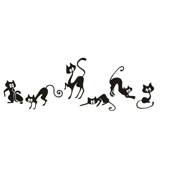 JoyMoreHome Removable PVC Wall Sticker - Lovely Cat Decal with Cartoon Animal Mural - Effect 10"x27.5"inch - Cute and Fun Home Decor for Cat Lovers
