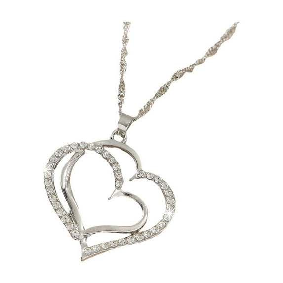 JoyMoreHome Rose Gold Silver Double Heart Shaped Necklace Shiny Crystal Stud Earrings Wedding Jewelry Set Best Gifts