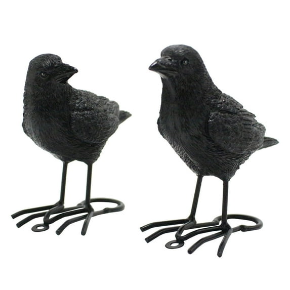 JoyMoreHome Set of 2 Crow Statues Outdoor Decor for Tree, Resin Bird Figurines Fake Black Raven Decoy Halloween Decoration for Yard, Garden, Deck, Patio Ornaments