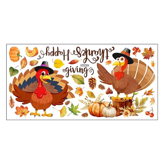 JoyMoreHome Turkey Window Clings, Fall Pumpkin Maple Leaves Stickers Decals Holiday Decorations, Autumn Harvest Season Farmhouse Living Room Home Kitchen Decor