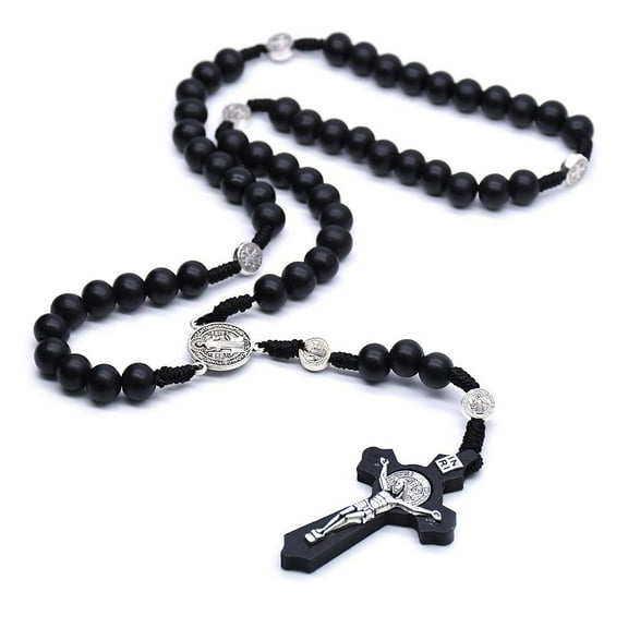 JoyMoreHome Wooden Rosary Beads Catholic for Men, Saint Benedict Medal and Cross - Comes in Gift Pouch
