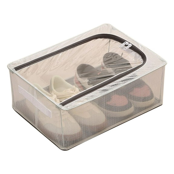 JoyMoreHome Cube Shoe Organizer, Foldable Space-saving Storage Container Bins with Clear Cover and Reinforced Handles