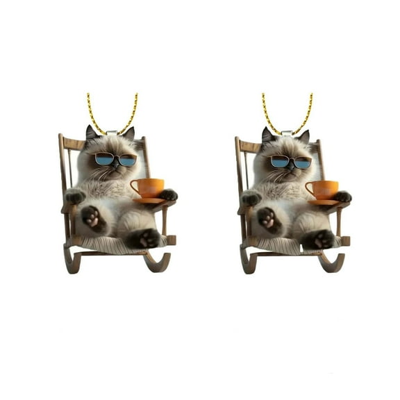 JoyMoreHome Cute Cat Decor, Durable Acrylic Hanging Ornament with Hanging Rope, for Car Mirror, Door, Bag