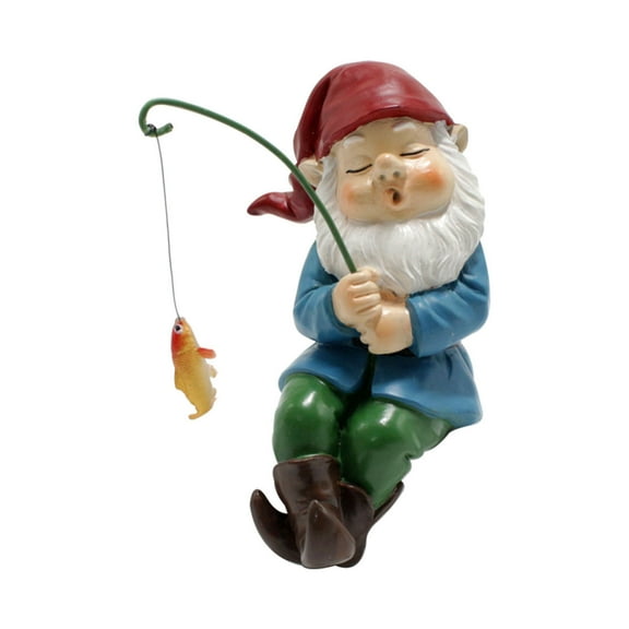 JoyMoreHome Cute Fishing Gnome Figurine, Mini Elf Ornament for Garden, Yard, Potted, Pond