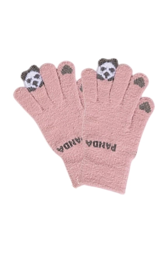 Cute Panda Pattern Gloves, Soft Plush Warm Gloves, Breathable Cozy Gloves for Touchscreen, Biking, Commuting