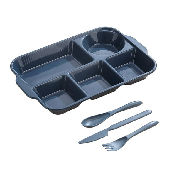 JoyMoreHome Divided Plates with 3Pcs Tableware, Reusable Durable Shatterproof Wheat Straw Dinnerware, 5 Compartment Plates, Dishwasher Safe