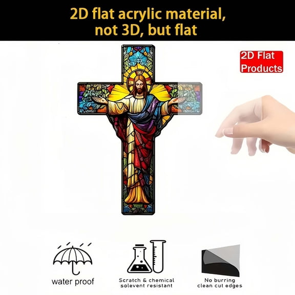 JoyMoreHome Easter 2D Flat Cross Decor, Multicolor Durable Holiday Theme Decoration for Easter Party, Wall, Window, Door
