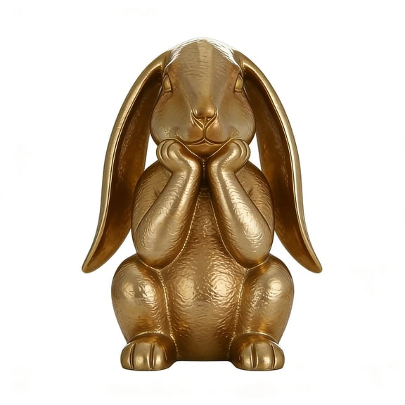 JoyMoreHome Easter 3D Printing Golden Bunny Figurine Decor, Spring Tabletop Cute Rabbit Statue for Holiday Party, Office, Home and Shelf