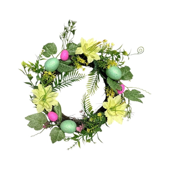 JoyMoreHome Easter Artificial Wreath, Diameter 11.8 Inch Spring Durable Faux Leaves Flower Wreath Decoration, for Holiday Party, Fireplace, Porch, Front Door, Farmhouse