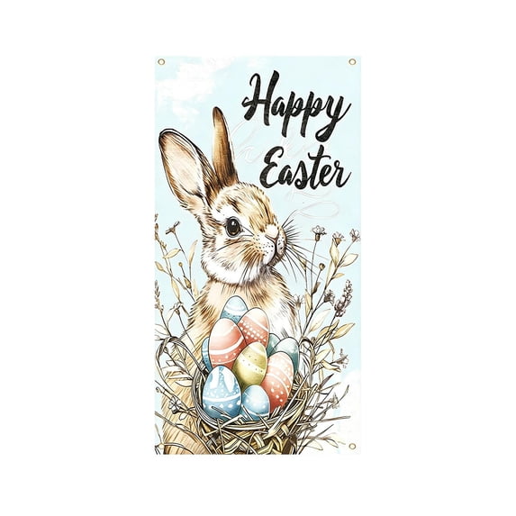 JoyMoreHome Easter Bunny Theme Door Cover, Festival Atmosphere Decor, 35.4x70.8 Inch Soft Door Curtain, for Easter Party, Home Gathering, Door, Wall