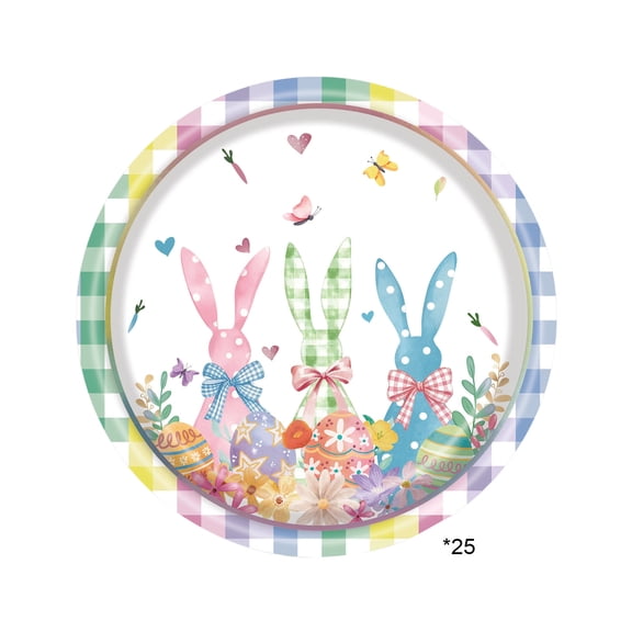 JoyMoreHome Easter Bunny Theme Printed Disposable Tableware Set, 25 Pcs 9 Inch Paper Plates, for Easter Party, Dining Table, Home Gathering