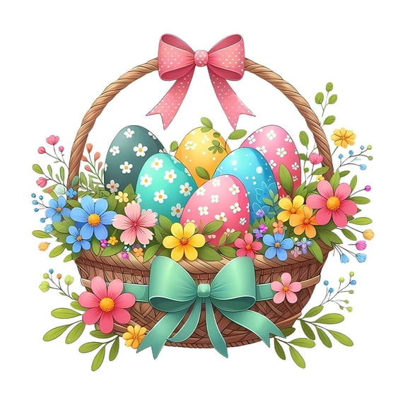 JoyMoreHome Easter Egg Flower Basket Sticker, Self-Adhesive Decorative Sticker, Holiday Theme Decor for Easter Party, Window, Wall, Door, Glass
