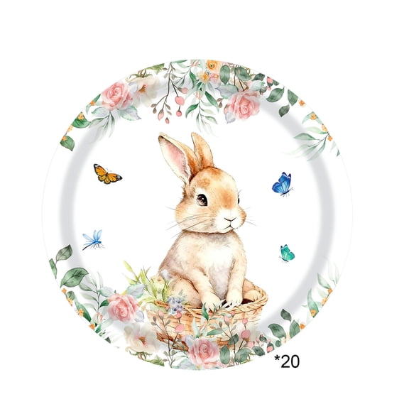 JoyMoreHome Easter Theme Party Disposable Tableware Set, 20 Pcs 7 Inch Decorative Paper Plates, for Easter Party, Wedding, Birthday, Home Gathering, Party Supplies