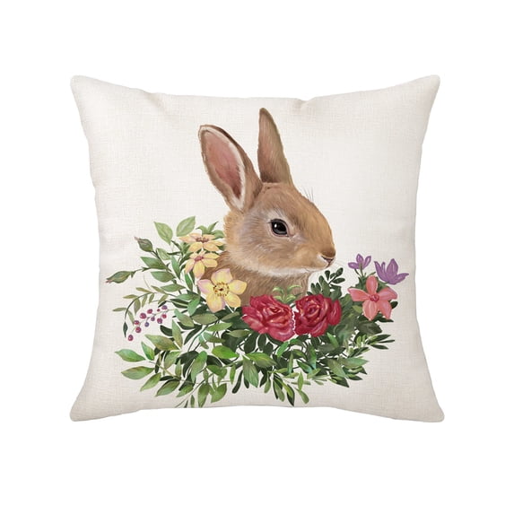 JoyMoreHome Easter Throw Pillow Cover, 18x18 Inch Cute Bunny Print Decorative Cushion Cover, for Easter Party, Couch, Bed, Sofa, Livingroom