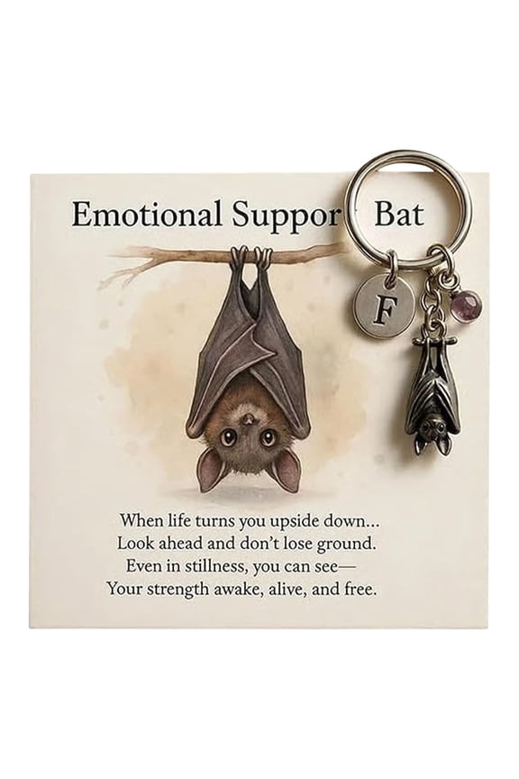 Emotional Support Bat Keychain, Durable Metal Keychain with Encouragement Card, Gift for Firends and Families