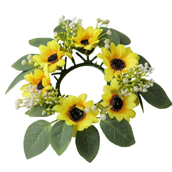 JoyMoreHome Fall Candle Ring Sunflower Mini Wreath, Artificial Flowers Table Centerpieces for Home Garland Tabletop Rustic Country Thanksgiving Party Decor