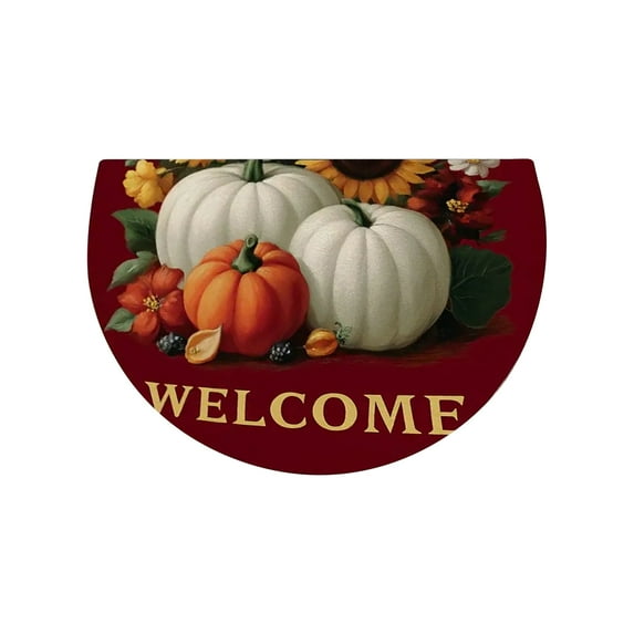 JoyMoreHome Fall Half-Round Floor Mat, Soft Velvet Durable Door Mat, Thanksgiving Halloween Decor for Indoor Outdoor Home Entrance