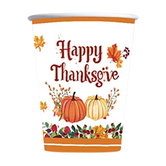 JoyMoreHome Fall Tableware Set Pumpkin Maple Leaves Disposable Dinnerware Set, 24Pcs 7Inch Paper Plates 9Inch Paper Plates Napkin Cups for Thanksgiving Party Supplies Table Decorations