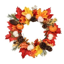 JoyMoreHome Fall Wreath Decoration, Artificial Maple Leaves Berries Pinecones Pumpkin Hanging Decor, Home Halloween Thanksgiving Party Decoration