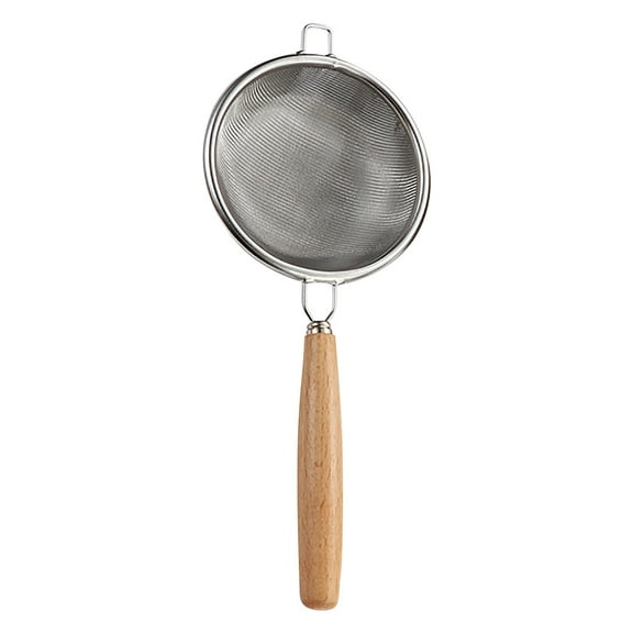 JoyMoreHome Fine Mesh Strainer: Kitchen Food Sieve with Sturdy Wooden Handle, Handheld Metal Colander for Rice, Quinoa, Flour